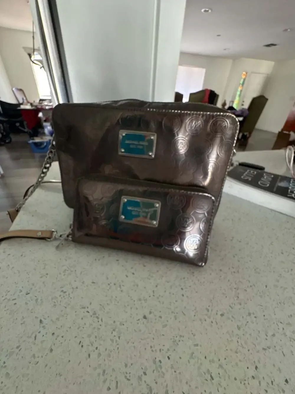 Michael Kors Metallic Logo Print Crossbody Bag and Matching Wallet Set